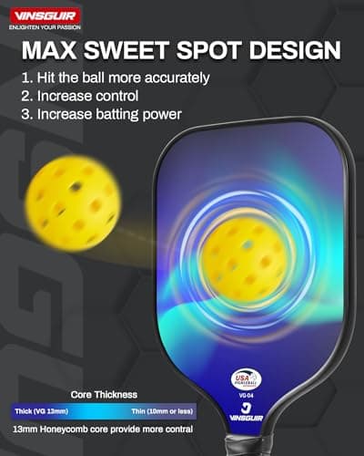 VINSGUIR Pickleball Paddle Set of 2, USAPA Approved Lightweight Fiberglass Rackets with Honeycomb Core, 4 Pickleballs & Carrying Bag, Ideal for Beginners & Gift