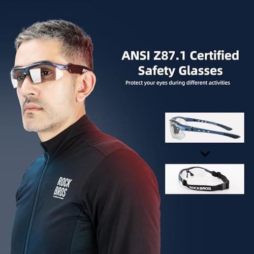 ROCKBROS Pickleball Glasses for Men & Women – ANSI Z87.1 Certified Safety Glasses, UV400 Protection & Interchangeable Strap
