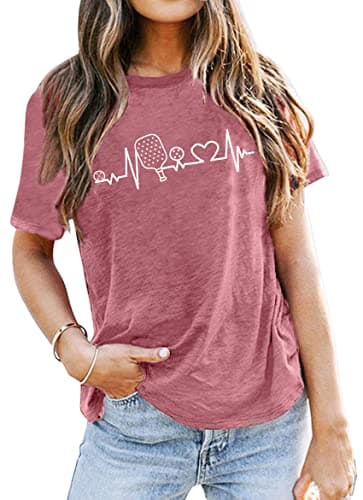 LAZYCHILD Pickleball Shirts Women Heartbeat Graphic T-Shirt for Pickleball Lover Gift Shirt