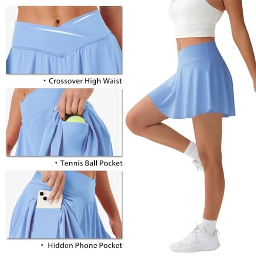 FireSwan Tennis Skirt for Women with Pockets Shorts Crossover High Waisted Pleated Golf Skorts Athletic Workout Skirts