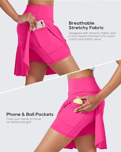 G4Free 15"/20" Tennis Skirts for Women Golf Skorts with Pockets High Waist Ruffle Athletic Skirt Inner Shorts