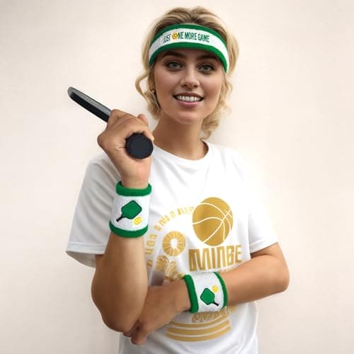 3 Pcs Pickleball Sweatband Set Men Women, Moisture Wicking Sweat Absorbent 2 Wristbands and 1 Headband for Basketball Tennis, Great Gift for Sports