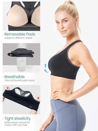 FITTIN Racerback Sports Bras for Women - Padded Seamless Support Bra for Yoga Gym Workout Fitness