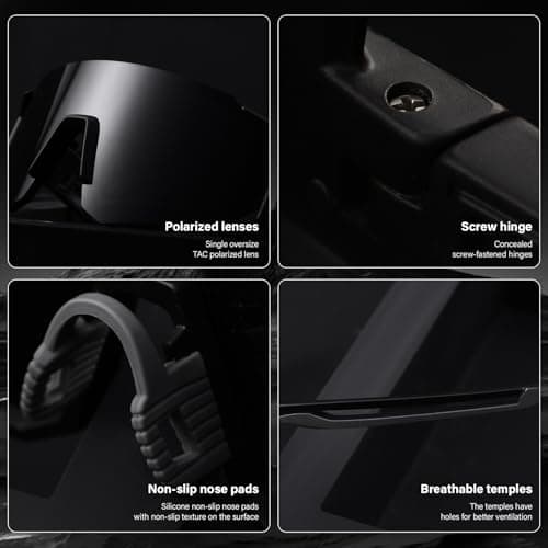 KUGUAOK Sports Polarized Sunglasses for Men Baseball Cycling Running UV Protection Sun Glasses Lightweight Big Frame Goggles