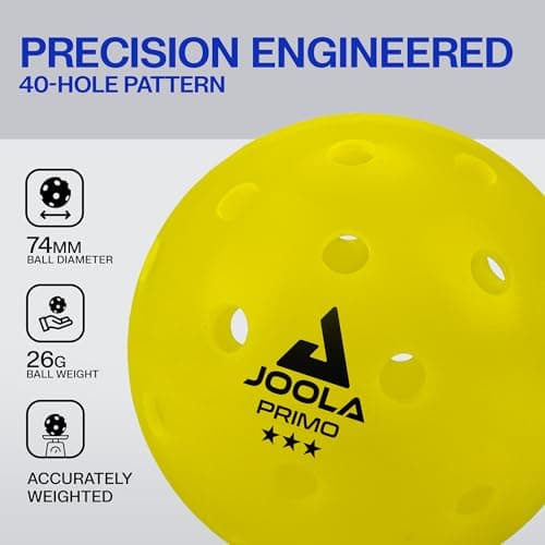 JOOLA Primo Pickleball Balls - Tournament Indoor and Outdoor Pickleball Balls - USAPA Approved - Ideally Weighted and Precision Crafted 40 Hole Design Official Size - Choose 4, 20, 100 Pack