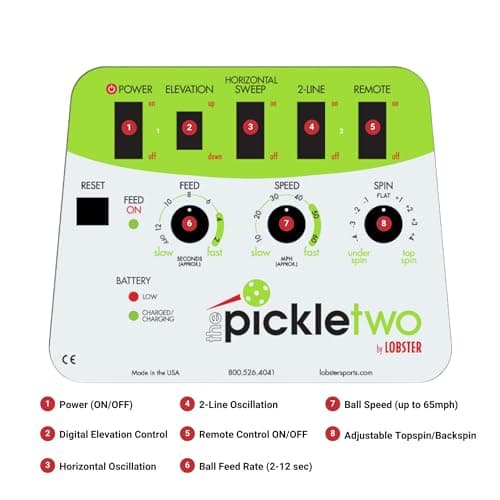 Pickleball Machine – Full-Featured – Adjustable Topspin, Backspin, & Lobs, Random Oscillation, Ball Speed (20-60MPH), Lightweight & Portable, Holds 125 Balls, with Multi-Function Remote