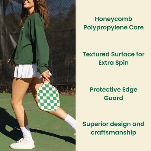 Stylish Premium Pickleball Paddle Racket | Durable Fiberglass Surface | Honeycomb Core | Perfect Addition to a Pickleball Set | Indoor Outdoor Pickle Ball Paddle