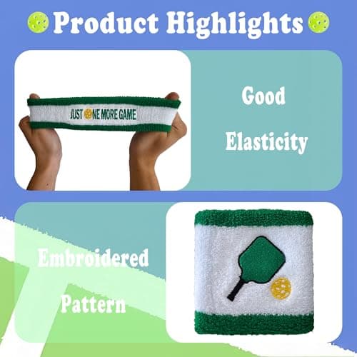 3 Pcs Pickleball Sweatband Set Men Women, Moisture Wicking Sweat Absorbent 2 Wristbands and 1 Headband for Basketball Tennis, Great Gift for Sports