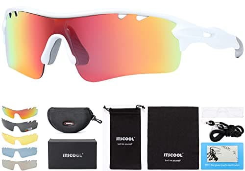 Polarized Sports Sunglasses with 5 Interchangeable Lenses for Men Women Softball Baseball Pickleball Cycling Glasses