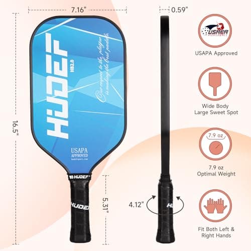 Pickleball Paddle USAPA Approved, Lightweight Carbon Fiber Face and Polypropylene Honeycomb Core Pickleball Racket with Cover, Elongated Handle and Cushion Comfort Grip Pickle Ball Paddle