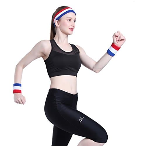 ONUPGO Sweatband Set Sports Headband Wristband Set Sweatbands Terry Cloth Wristband Wrist Sweatband Headbands Moisture Wicking Sweat Absorbing Head Band