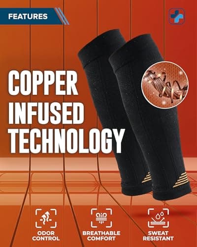 Doctor's Select 2 Pairs Copper Calf Compression Sleeve - Leg Compression Sleeves for Women & Men, Shin Splint Relief
