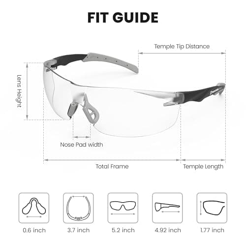 ANSI Z87.1 Fit-Upgraded Safety Glasses – Anti-Fog, UV, Impact & Scratch Resistant – Clear Wraparound for Work, Pickleball, Racquetball – No-Slip Nose Grip – 1 Pack