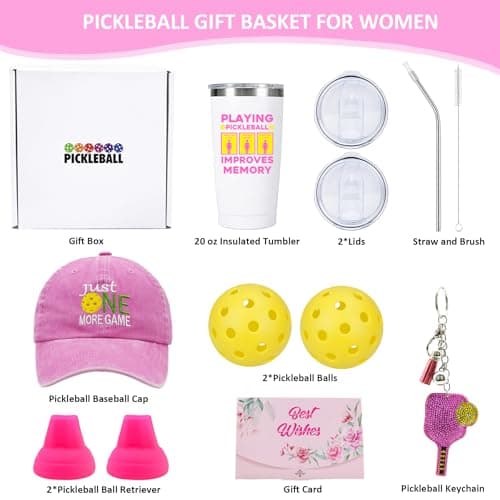 Pickleball Gifts for Women, Funny Pickleball Birthday Gifts Basket for Wife Mom Grandma Aunt Sister Friends, PB Accessories Set with Hat Tumbler for Lady Player