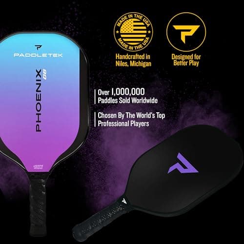 Paddletek Phoenix G6 Pickleball Paddle | Professional Pickleball Paddles with Honeycomb Core, Polycarbonate Surface, Graphite PolyCore & High Tack Performance Grip | USAPA Approved