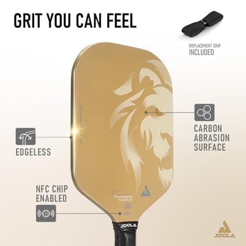 JOOLA Magnus CAS 14mm Pickleball Paddle - Gold Tyson McGuffin Lion Paddle - Edgeless Design & Short Handle - Lightweight Double Frame Carbon Fiber Core - Extra Long Length - Carbon Surface Adds Spin