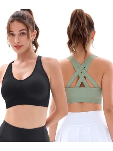 FITTIN Padded Sports Bras for Women: Support Strappy Adjustable Straps Cross Back Sport Bra Pack for Workout Yoga Running Gym