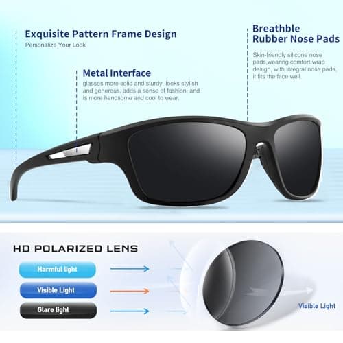 suoso Polarized Sports Sunglasses for Men: UV400 Protection Glasses Womens Wrap Around Goggles for Driving Fishing
