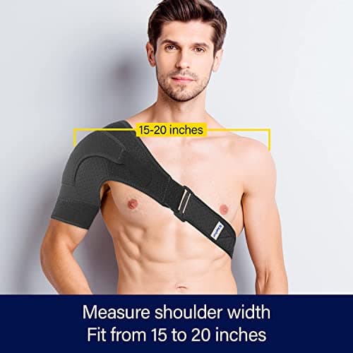 Suptrust Shoulder Brace for Men and Women: Adjustable Shoulder Wrap for Pain Relief, AC Joint, Torn Rotator Cuff, Injuries, Tendonitis - One Size Regular/Dark Black