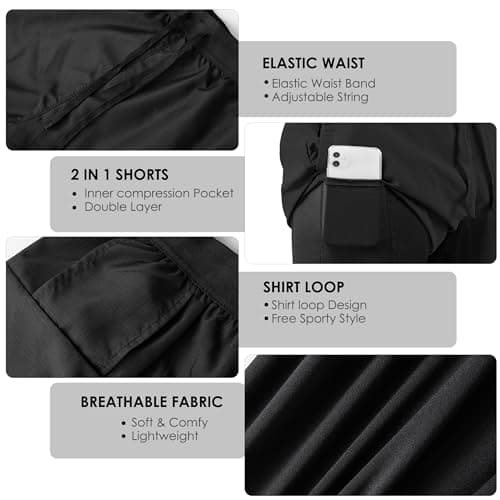 NIMOJIRO Men's 2 in 1 Running Shorts Workout Athletic Training Gym Outdoor Sports Shorts