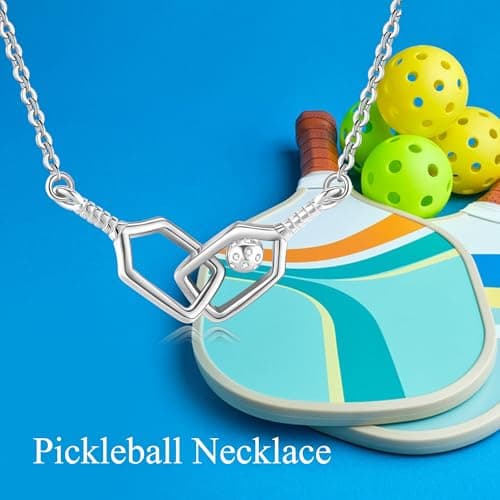 YAFEINI Pickleball Necklace S925 Gold Plating Pickleball Paddle And Ball Pendant Necklace Sports Jewelry Gifts For Women Pickleball Lovers