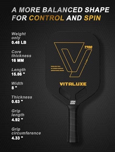 Carbon Fiber Pickleball Paddle, Edgeless T700+3K Textured Carbon Friction Surface，Thermoformed Pickleball Paddle with Aerodynamic Design Used for tournaments, Power & Control & Spin Max