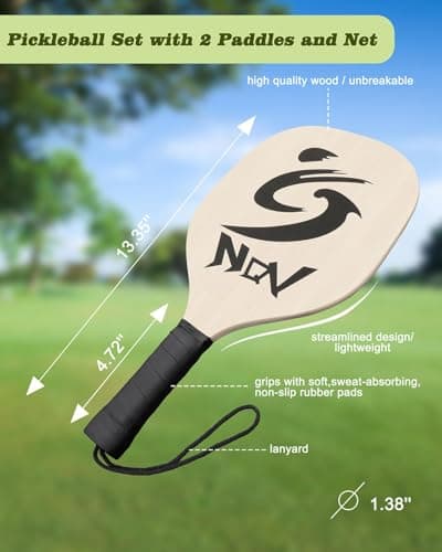 NQV Pickleball Set with Net-10FT Half Court Size Pickleball Net+Wood Pickleball Paddles+Pickle Balls+Ball Retrievers, Portable Outdoor Driveway Indoor for Adults Beginners