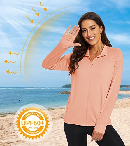 MAGCOMSEN Women's UPF 50+ Lightweight Athletic Jacket Sun Protection Full Zip Long Sleeve Shirts Hiking Outdoor Pockets