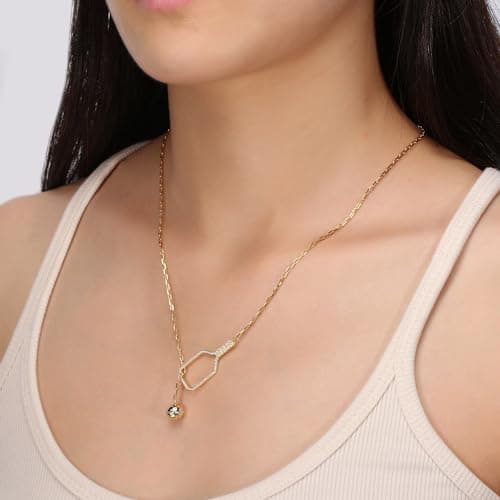Pickleball Lariat Plus Paddle Necklace - 18k Gold Plate Pickleball Necklace for Women, Pickleball Jewelry, Christmas Gift for Pickleball Lovers