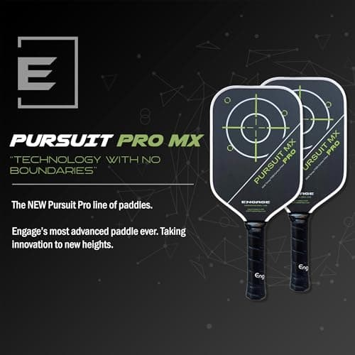 Engage Pursuit Pro MX 6.0 Pickleball Paddle – Elongated Shape, Raw T700 Toray Carbon Fiber Face, 16mm Control Pro “Black” Core
