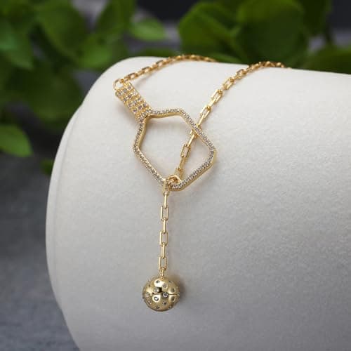 Pickleball Lariat Plus Paddle Necklace - 18k Gold Plate Pickleball Necklace for Women, Pickleball Jewelry, Christmas Gift for Pickleball Lovers
