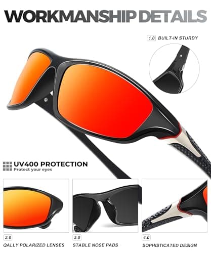 Polarized-Sunglasses-Men Sports Mens-Sunglasses: Sun-Glasses with UV400 Protection for Driving Golf Fishing Running