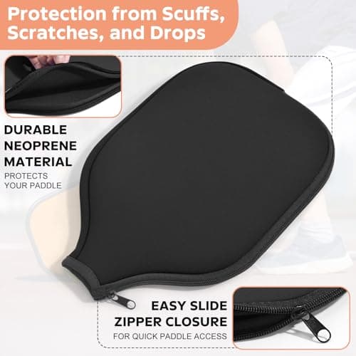2 Pcs Pickleball Paddle Covers, Universal Case Size - 8.6 x 12.2 inches Zippered Racket Sleeve, Durable Neoprene Paddle Cover, Paddle Storage Bag for Most USAPA Standard (Black) (Black)