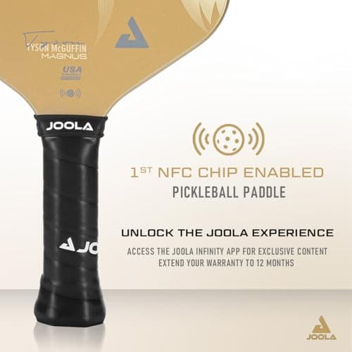 JOOLA Magnus CAS 14mm Pickleball Paddle - Gold Tyson McGuffin Lion Paddle - Edgeless Design & Short Handle - Lightweight Double Frame Carbon Fiber Core - Extra Long Length - Carbon Surface Adds Spin