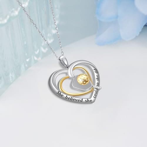 Baseball/Softball/Volleyball/Pickleball/Basketball/Football/Soccer Pendant Necklace 925 Sterling Silver Sport Jewelry Gifts for Women