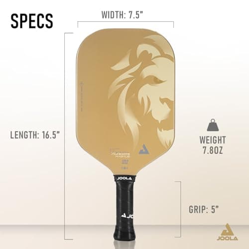 JOOLA Magnus CAS 14mm Pickleball Paddle - Gold Tyson McGuffin Lion Paddle - Edgeless Design & Short Handle - Lightweight Double Frame Carbon Fiber Core - Extra Long Length - Carbon Surface Adds Spin