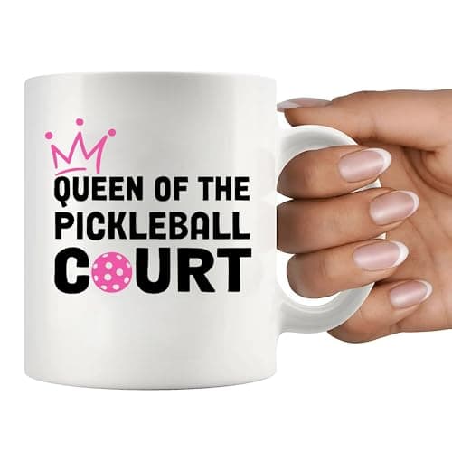 Panvola Queen of the Pickleball Court Pickleball Gifts for Women Ceramic Mug Gifts for Pickleball Lovers Coffee Cup 11 oz White Novelty Drinkware