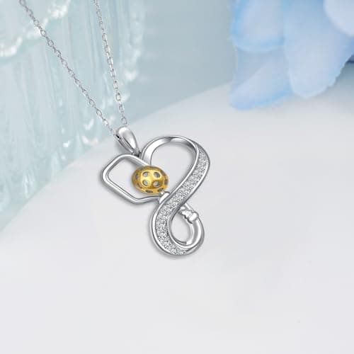 Volleyball/Tennis/Soccer/Basketball/Pcikleball/Baseball Necklace 925 Sterling Sliver Sport Necklace for Women Sport Jewelry Gifts for Sports Fans