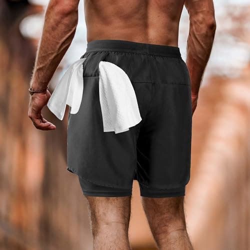 NIMOJIRO Men's 2 in 1 Running Shorts Workout Athletic Training Gym Outdoor Sports Shorts