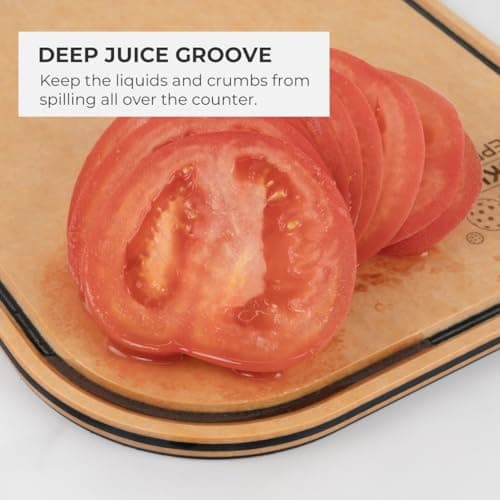 Pickleball Charcuterie & Cutting Board, Pickleball Gifts for Women Men, Wood Fiber 16 x 8.5, Paddle Shape with Handle, Dishwasher Safe, Reversible Design, Juice Groove "Just One More Game"