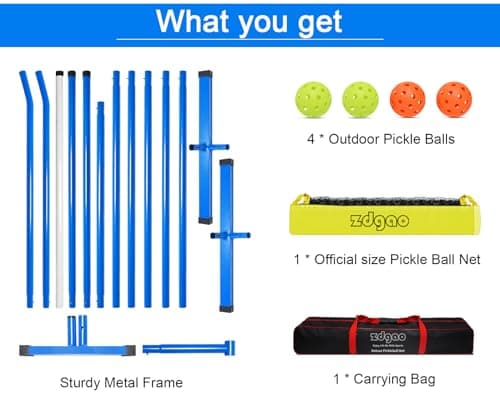 Zdgao Pickleball Net for Driveway with 22FT Regulation Size Pickleball Net, 4 Outdoor Pickleballs and Carry Bag, Weather Resistance Strong Steel Frame