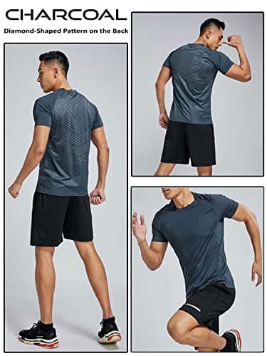 5 Pack Men’s Active Quick Dry Crew Neck T Shirts | Athletic Running Gym Workout Short Sleeve Tee Tops Bulk