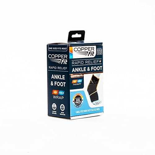 Copper Fit Rapid Relief & Hot/Cold Ankle Foot Wrap with Hot Cold Pack, Black, One Size Fits Most