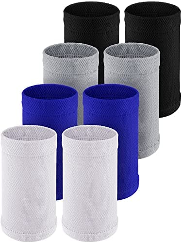 Newcotte 4 Pairs Compression Wrist Support Brace for Men and Women - Breathable Thin Bands for Sports, Improve Circulation, Relieve Pain (Black, White, Gray, Small)