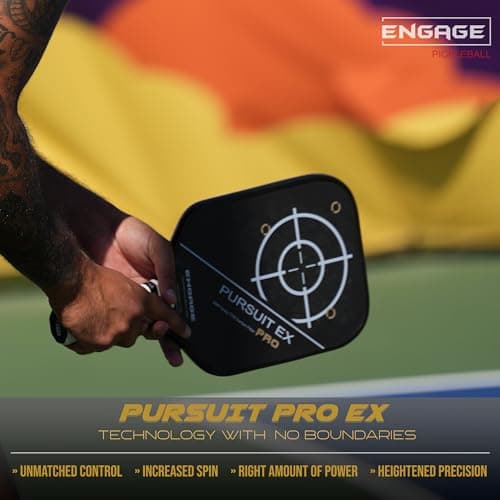 Engage Pursuit Pro EX Pickleball Paddle – Widebody Shape, Raw T700 Toray Carbon Fiber Face, 13mm Control Pro “Black” Core, Vortex Barrier Edge Technology Limits Vibration