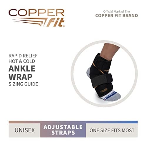 Copper Fit Rapid Relief & Hot/Cold Ankle Foot Wrap with Hot Cold Pack, Black, One Size Fits Most