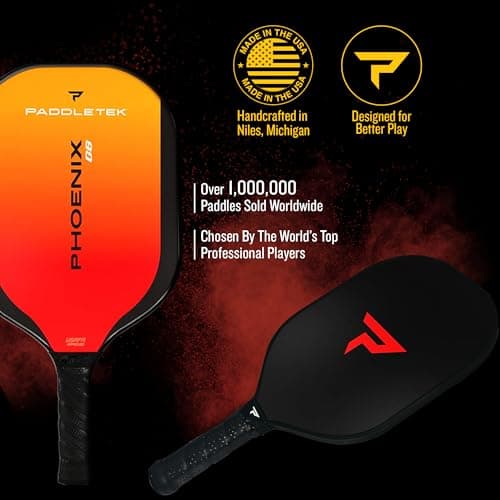 Paddletek Phoenix G6 Pickleball Paddle | Professional Pickleball Paddles with Honeycomb Core, Polycarbonate Surface, Graphite PolyCore & High Tack Performance Grip | USAPA Approved