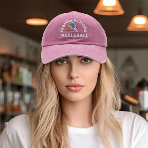 Pickleball Hat, I'd Rather Be Playing Pickleball Baseball Cap, Adjustable Washed Baseball Cap for Men Women