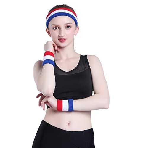 ONUPGO Sweatband Set Sports Headband Wristband Set Sweatbands Terry Cloth Wristband Wrist Sweatband Headbands Moisture Wicking Sweat Absorbing Head Band