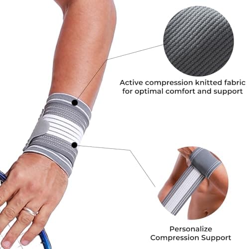 NeoTech Care Wrist Band - Adjustable Compression Strap - Elastic & Breathable Fabric - Support Sleeve for Tennis, Sports, Exercise - Men, Women, Right or Left (Gray Color, Size M, 1 Unit)